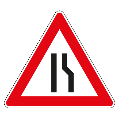 Verkehrszeichen VZ 121-10 | Einseitig verengte Fahrbahn, Verengung rechts