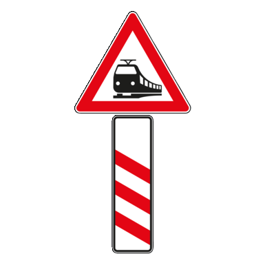 Verkehrszeichen VZ 156-20 |  Bahnübergang mit dreistreifiger Bake, Aufstellung links
