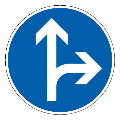 Verkehrszeichen VZ 214 | Vorgeschriebene Fahrtrichtung geradeaus oder rechts