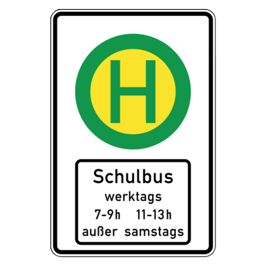 Verkehrszeichen VZ 224-51 | Schulbushaltestelle mit Zusatzzeichen 1042-36