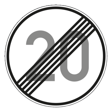 Verkehrszeichen VZ 278-20 | Ende der zulässigen Höchstgeschwindigkeit 20 km/h