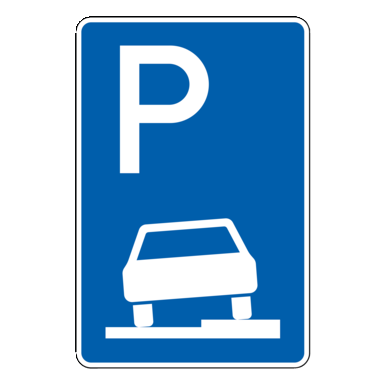 Verkehrszeichen VZ 315-55 | Parken auf Gehwegen halb in Fahrtrichtung rechts
