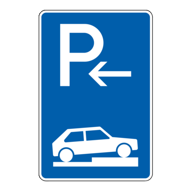 Verkehrszeichen VZ 315-76 | Parken auf Gehwegen halb quer zur Fahrtrichtung rechts, Anfang