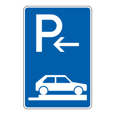 Verkehrszeichen VZ 315-86 | Parken auf Gehwegen ganz quer zur Fahrtrichtung rechts, Anfang