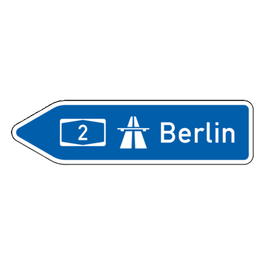 Verkehrszeichen VZ 430-10 | Pfeilwegweiser zur Autobahn, linksweisend