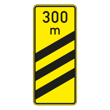 Verkehrszeichen VZ 450-55 | Ankündigungsbake dreistreifig (300 m gelb)
