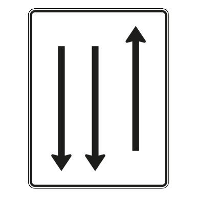 Verkehrszeichen VZ 522-32 | Fahrstreifentafel mit Gegenverkehr 1-streifig in Fahrtrichtung, 2-streifig in Gegenrichtung