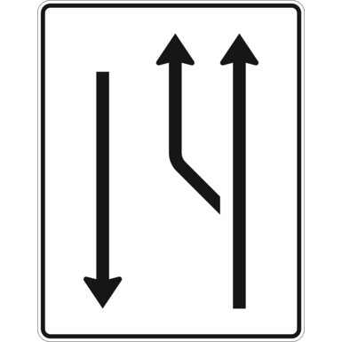 Verkehrszeichen VZ 542-10 | Aufweitungstafel mit Gegenverkehr 1-streifig plus Fahrstreifen links, 1 Fahrstreifen in Gegenrichtung