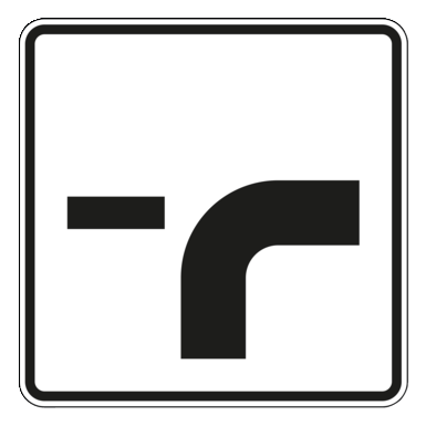Verkehrszeichen VZ 1002-23 | Verlauf der Vorfahrtstraße an Einmündungen von unten nach rechts, Einmündung von links