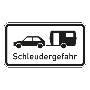 Verkehrszeichen VZ 1006-30 | Schleudergefahr für Wohnwagengespanne an Gefällestrecken mit starkem Seitenwind auf Autobahnen