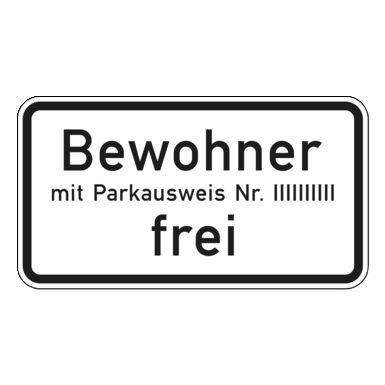 Verkehrszeichen VZ 1020-32 | Bewohner mit Parkausweis Nr. ... frei