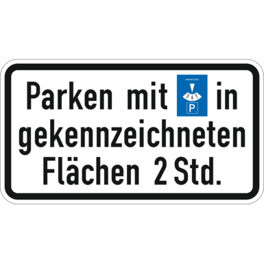 Verkehrszeichen VZ 1040-33 | Parken mit Parkscheibe in gekennzeichneten Flächen ... Stunden