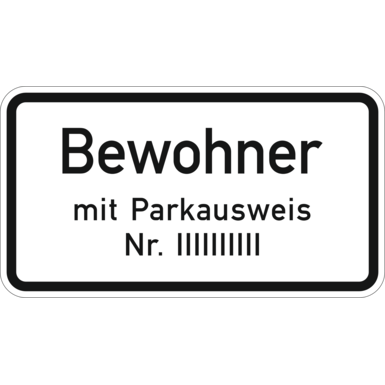 Verkehrszeichen VZ 1044-30 | nur Bewohner mit Parkausweis Nr. ...