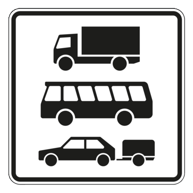 Verkehrszeichen VZ 1049-13 | nur Lkw (Z 1010-51), Kraftomnibus  (Z 1010-57) und Pkw mit Anhänger (Z 1010-59)