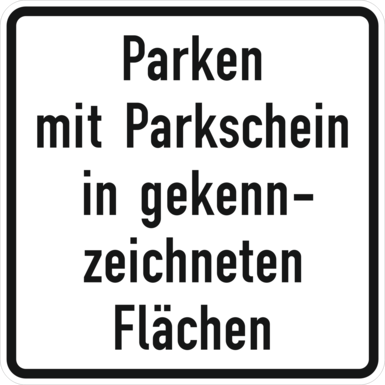Verkehrszeichen VZ 1053-53 | Parken mit Parkschein in gekennzeichneten Flächen