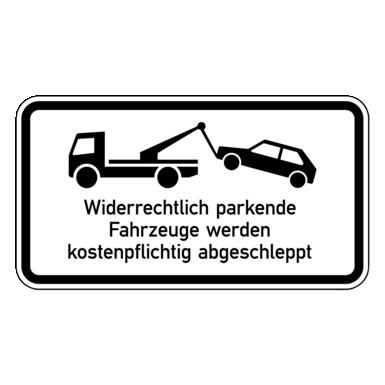 Z 2042 | Abschlepp-Symbol + Widerrechtlich parkende Fahrzeuge werden kostenpflichtig abgeschleppt | 231x420x2 mm | flach | RA2/C