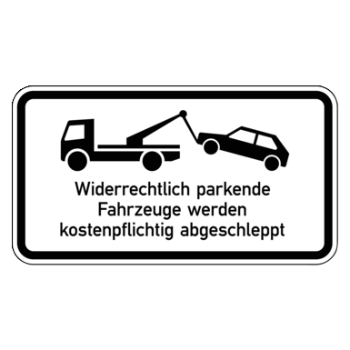 Zeichen Z 2042 | Abschlepp-Symbol + Widerrechtlich parkende Fahrzeuge werden kostenpflichtig abgeschleppt