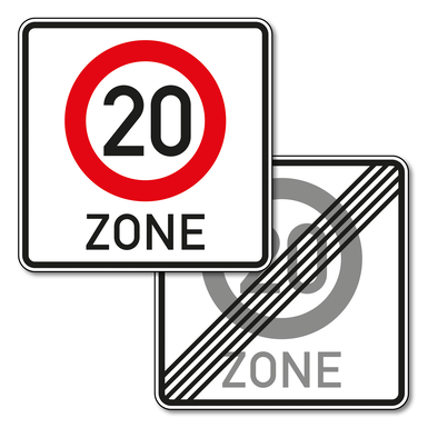 Verkehrszeichen VZ 274.1-41 | Beginn/Ende einer Tempo 20-Zone in verkehrsberuhigten Geschäftsbereichen, doppelseitig