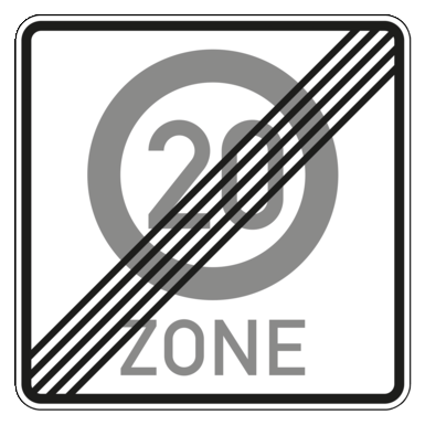 Verkehrszeichen VZ 274.2-20 | Ende einer Tempo 20-Zone in verkehrsberuhigten Geschäftsbereichen