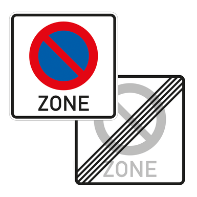 Verkehrszeichen VZ 290.1-40 | Beginn/Ende eines eingeschränkten Haltverbots für eine Zone, doppelseitig
