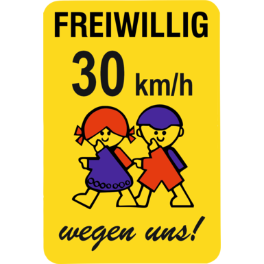 Kinderhinweisschild K1 | Freiwillig 30 km/h wegen uns | 750x500x2 mm | flach | RA1/A