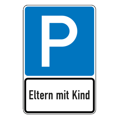 Kombischild - Parkplatz | P3 | Text Eltern mit Kind
