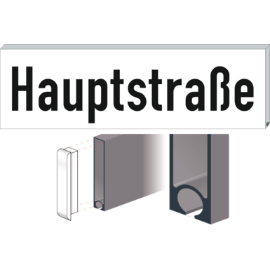 Straßennamenschild SNS | einseitig weiß/schwarz | seitliche Befestigung | Omegaprofil