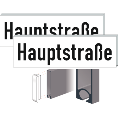 Straßennamenschild SNS | doppelseitig weiß/schwarz | Omegaprofil