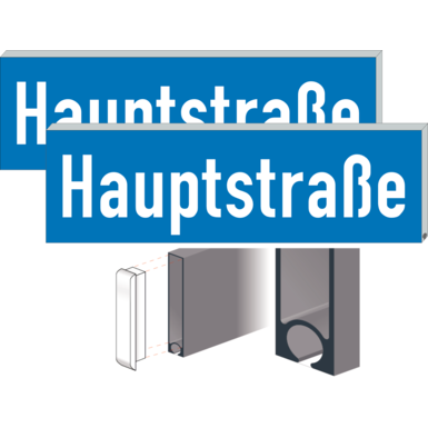 Straßennamenschild SNS | doppelseitig blau/weiß | Omegaprofil